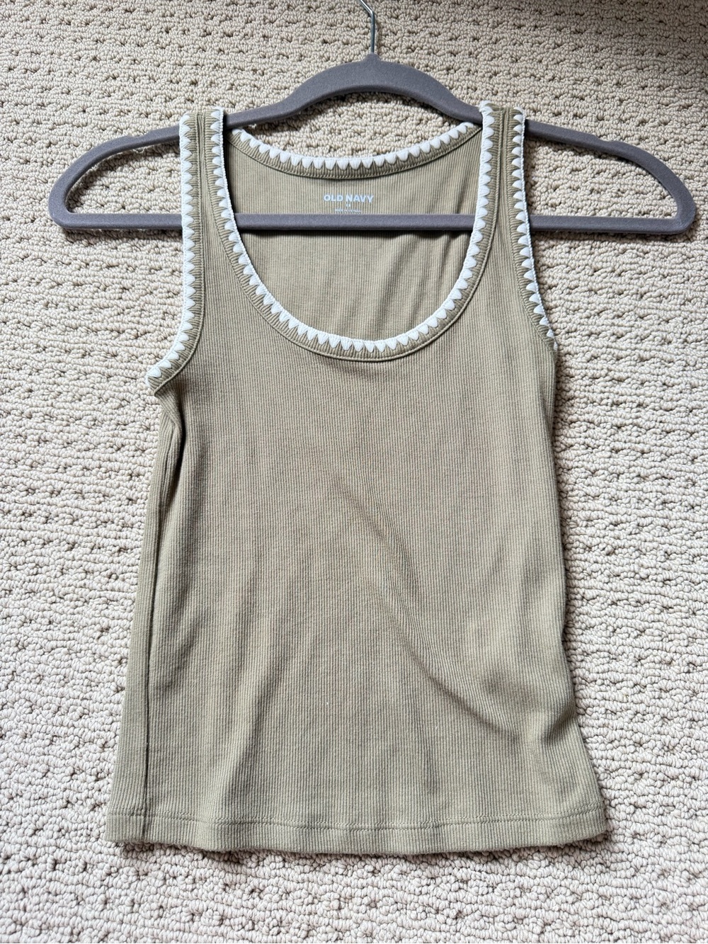 Old Navy Olive Green Ribbed Tank with White Trim